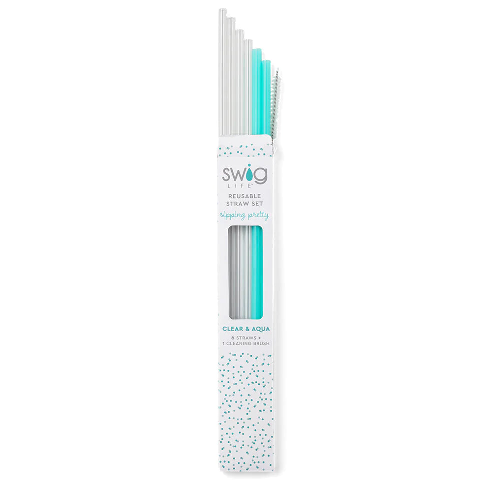 LONG REUSABLE DRINKING STRAWS SET - CLEAR AND AQUA – Simply Carolina