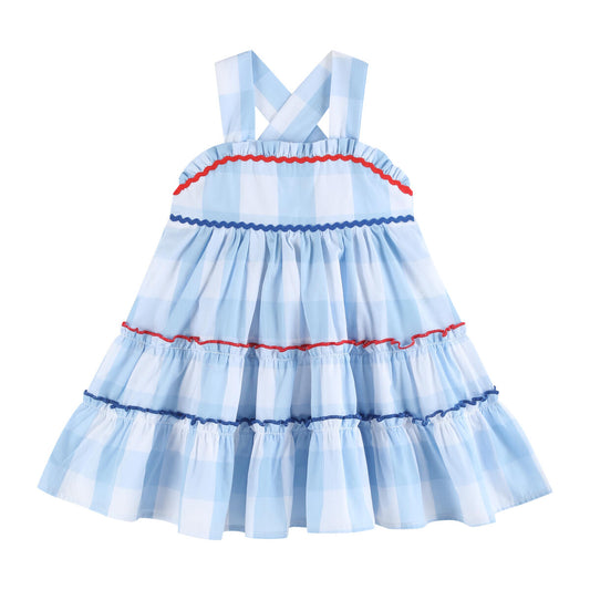 BLUE GINGHAM LAYERED SUNDRESS