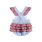 LIGHT BLUE & RED GINGHAM USA FLAG RUFFLE ROMPER