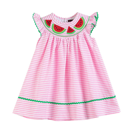 PINK STRIPE SMOCKED WATERMELON DRESS