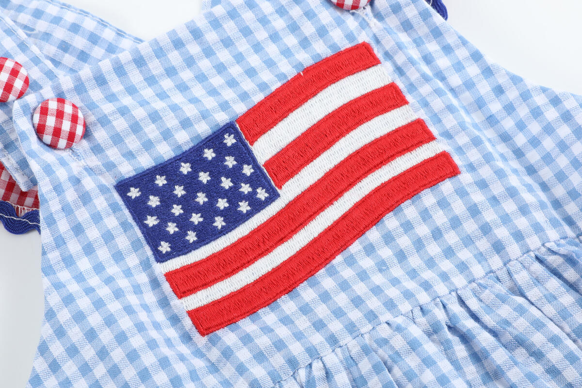 LIGHT BLUE & RED GINGHAM USA FLAG RUFFLE ROMPER