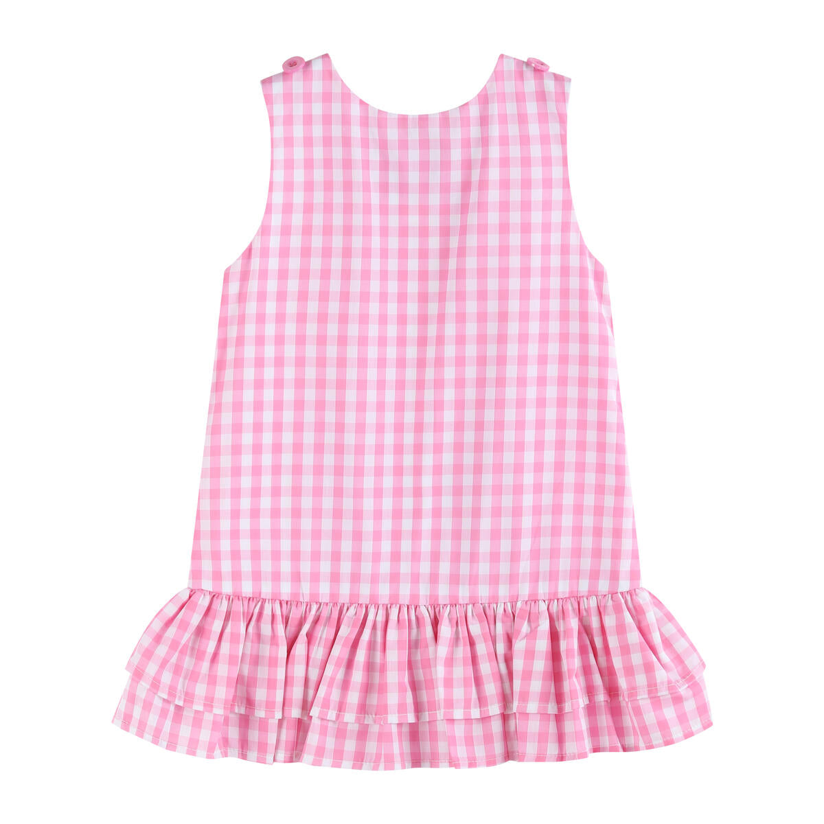 PINK GINGHAM FLAMINGO TULLE RUFFLE DRESS