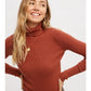 ESSENTIAL RIB TURTLENECK PULLOVER - TERRACOTTA