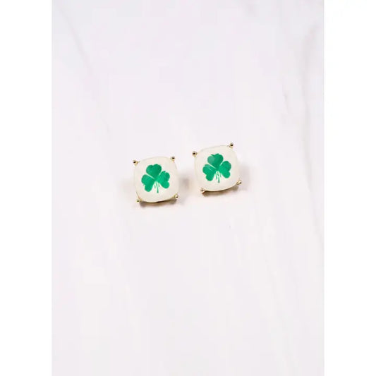 SHAMROCK CUSHION STUD EARRINGS - GREEN