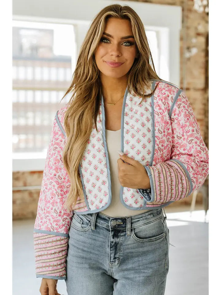 CHAY QUILTED CROPPED JACKET - PINK