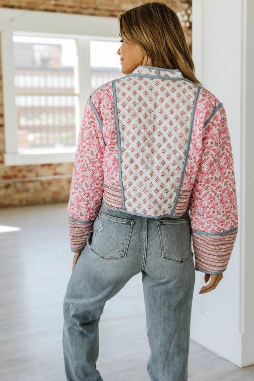 CHAY QUILTED CROPPED JACKET - PINK