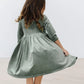 VELVET TWIRL DRESS - SAGE