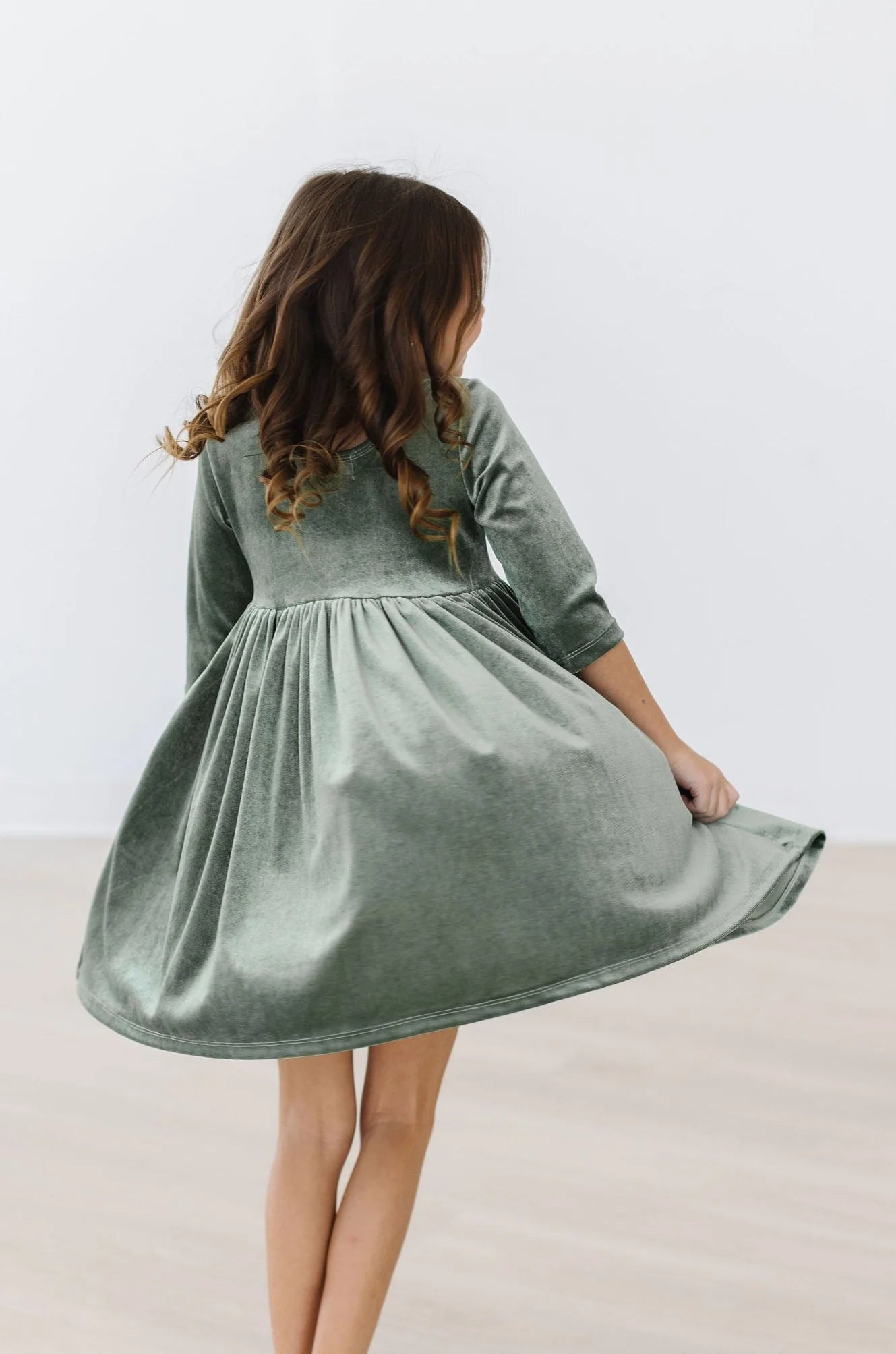 VELVET TWIRL DRESS - SAGE