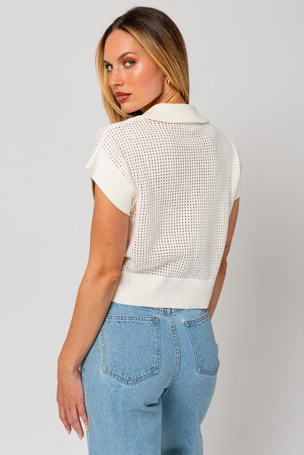 ZIP UP OPEN SWEATER TOP - WHITE