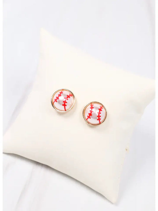 BASEBALL STUD EARRINGS - WHITE