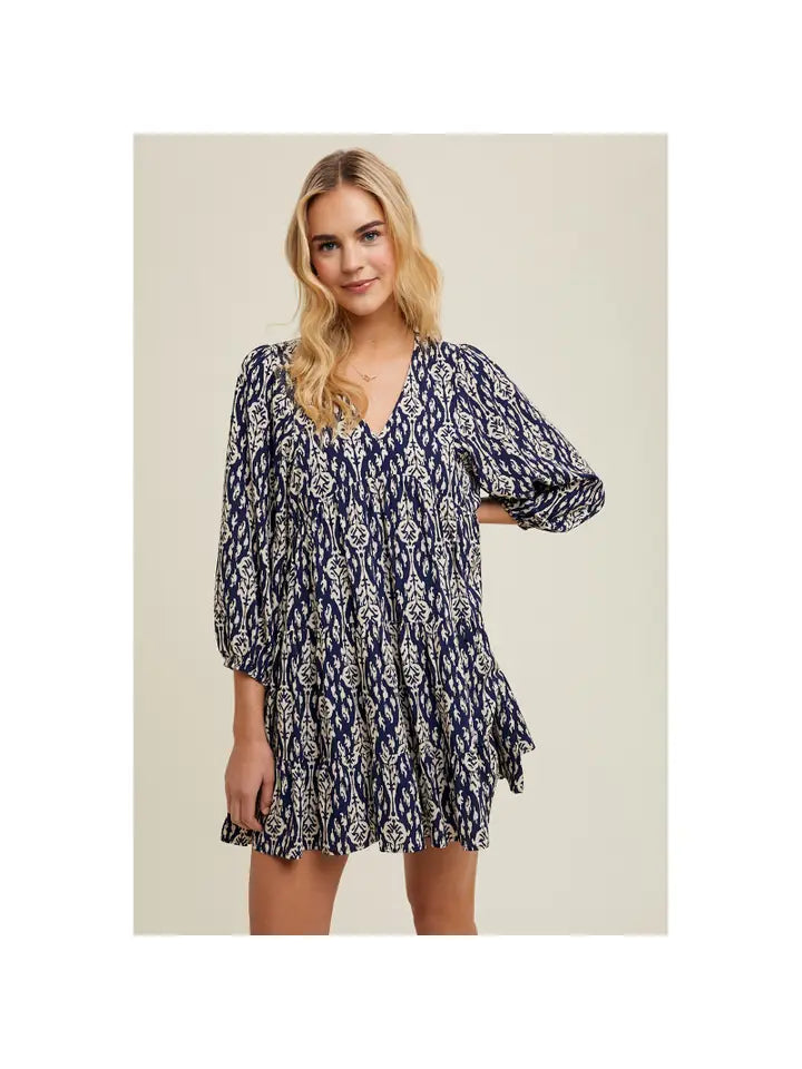 IKAT MINI DRESS - NAVY/SHELL