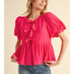 BOW TIE PEPLUM TOP - FUCHSIA