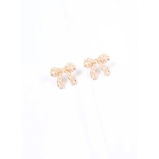 PAIGE PEARL BOW EARRINGS - GOLD