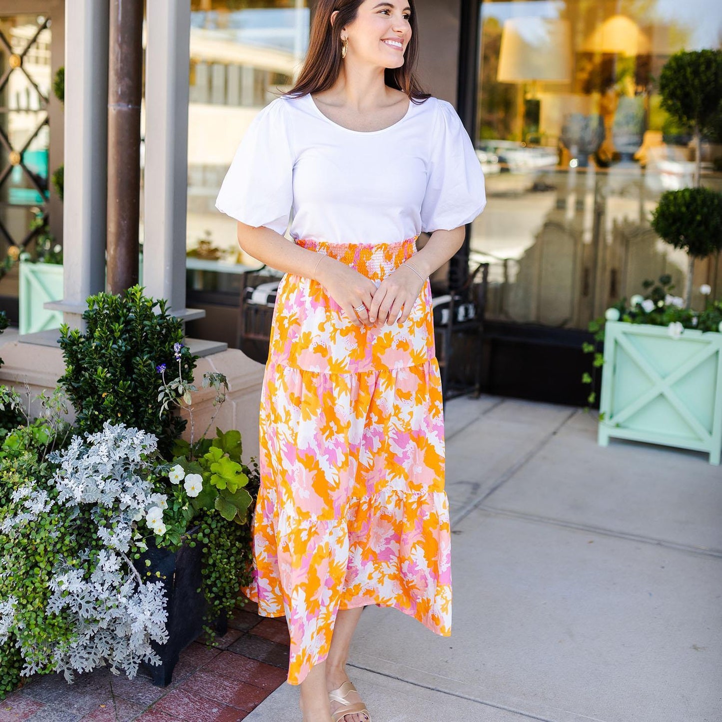 SADIE SKIRT SPRING BLOOMS ORANGE