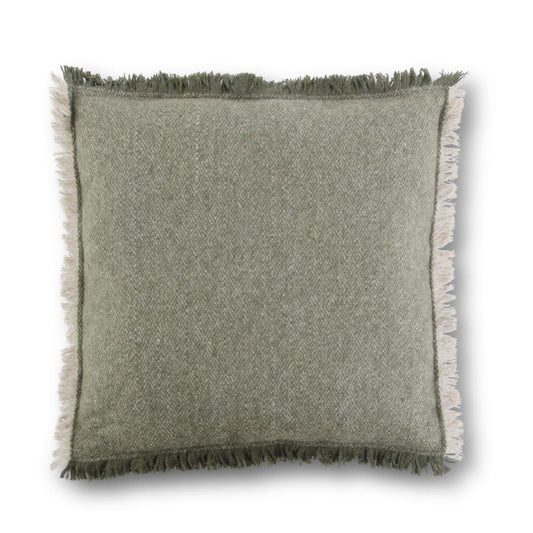 18 INCH GREEN & TAN DIAMOND PATTERN WOOL SQUARE PILLOW