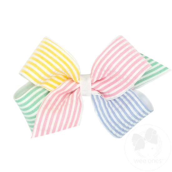 MEDIUM COLORBLOCK SEERSUCKER OVERLAY HAIR BOW