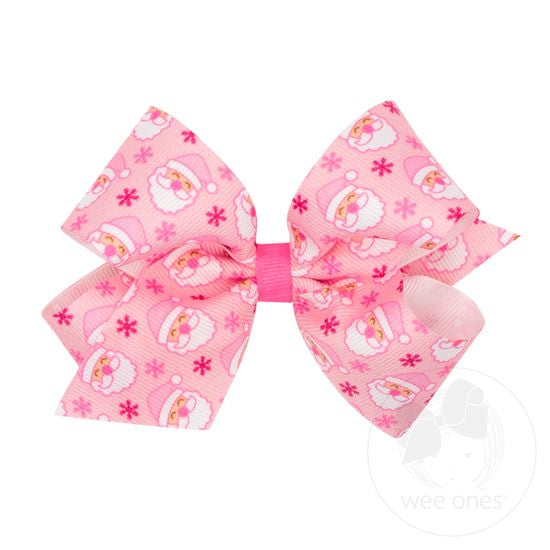 MEDIUM GROSGRAIN PINK SANTA BOW