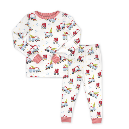 SWEET PEA PJ SET - ALL ABOARD, RIDGELAND RED MINIGINGHAM