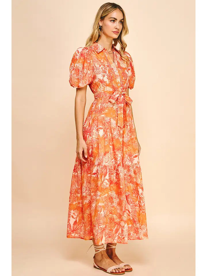 BUTTON DOWN MAXI DRESS - ORANGE