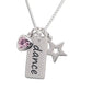 STERLING SILVER GIRLS PINK DANCE BAR NECKLACE WITH STAR AND PINK HEART