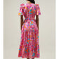 TIERED SHIFT MIDI DRESS - PINK/ORANGE/BLUE