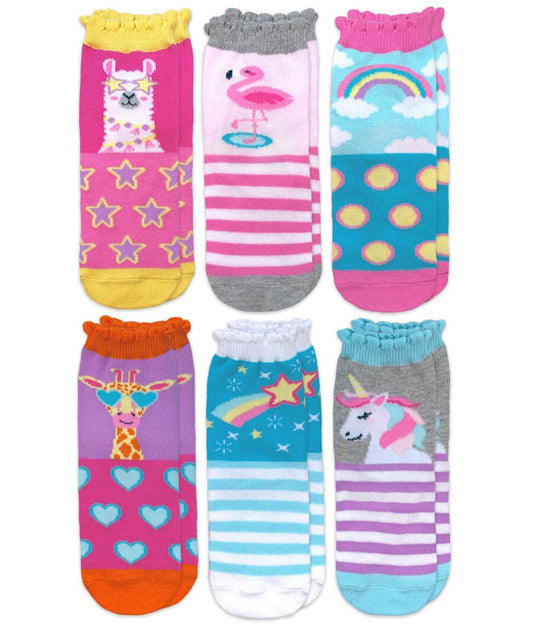 JEFFERIES SOCKS GIRL PATTERN CREW SOCKS - 6 PAIR PACK