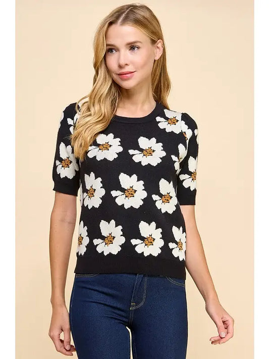 FLORAL PRINTED SWEATSHIRT - BLACK