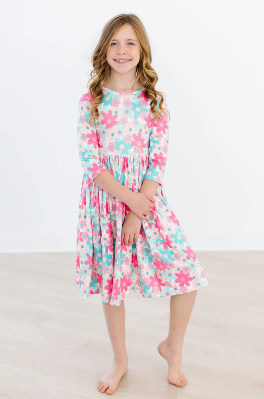 PETAL PERFECTION 3/4 SLEEVE POCKET TWIRL DRESS