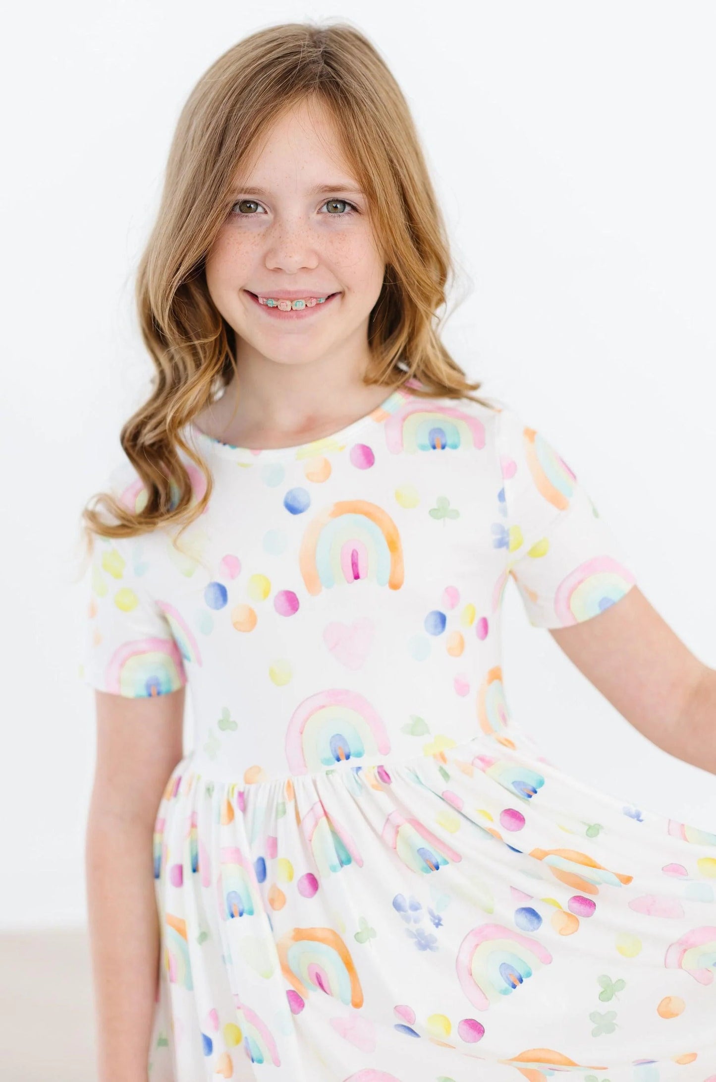 WATERCOLOR RAINBOWS S/S POCKET TWIRL DRESS