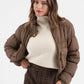 CROPPED ZIP UP CARGO PUFFER JACKET - BROWN