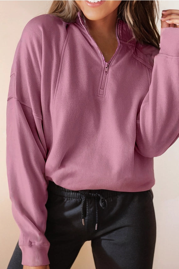 HALF ZIP NECK PULLOVER - PURPLE