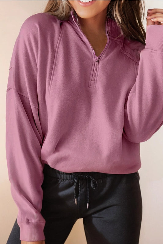 HALF ZIP NECK PULLOVER - PURPLE