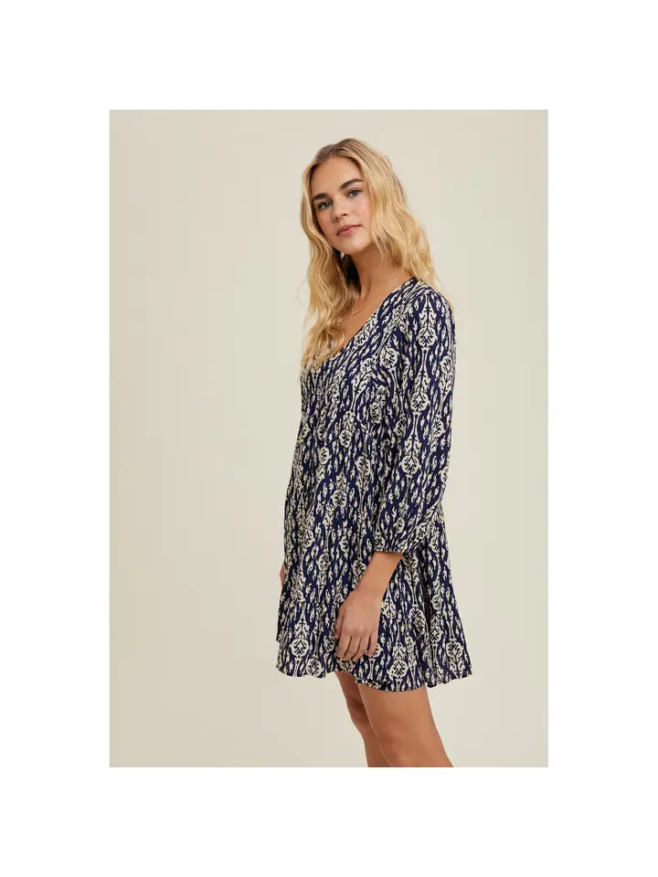 IKAT MINI DRESS - NAVY/SHELL