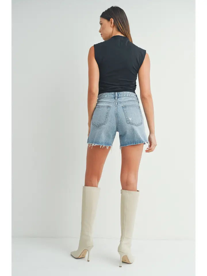 HIGH RISE SIDE SLIT SHORT - MEDIUM WASH