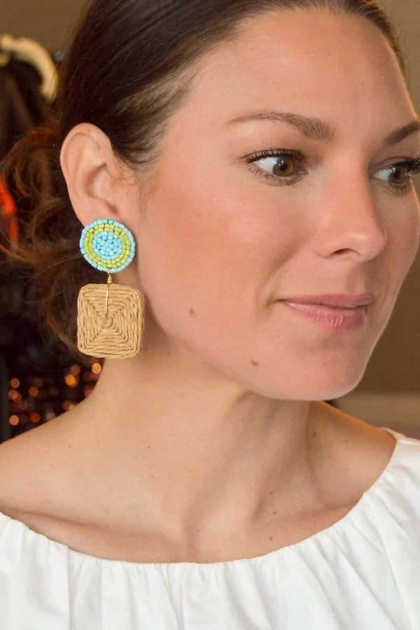 INDIE RATTAN EARRINGS - BLUE