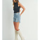 HIGH RISE SIDE SLIT SHORT - MEDIUM WASH