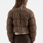 CROPPED ZIP UP CARGO PUFFER JACKET - BROWN