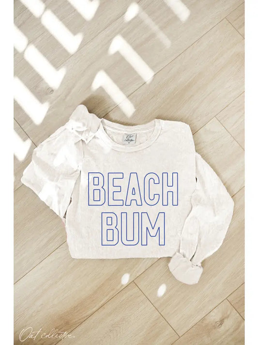 BEACH BUM MINERAL WASHED LONG SLEEVE GRAPHIC - CREAM