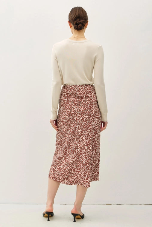 PRINTED MIDI SKIRT - BROWN