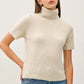 RIBBED WOOL TURTLENECK SHORT SLEEVE SWEATER - OATMEAL