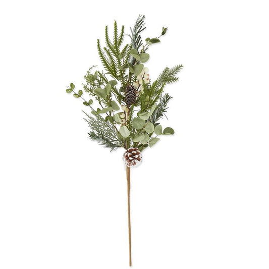 30 INCH GLITTERED PINE STEM W/ EUCALYPTUS WHITE BERRIES & PINE