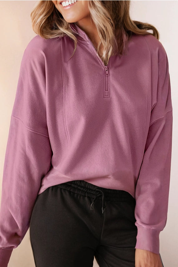 HALF ZIP NECK PULLOVER - PURPLE