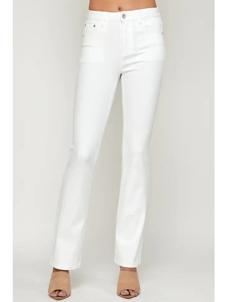 WHITE HIGH RISE SLIM FLARE JEANS