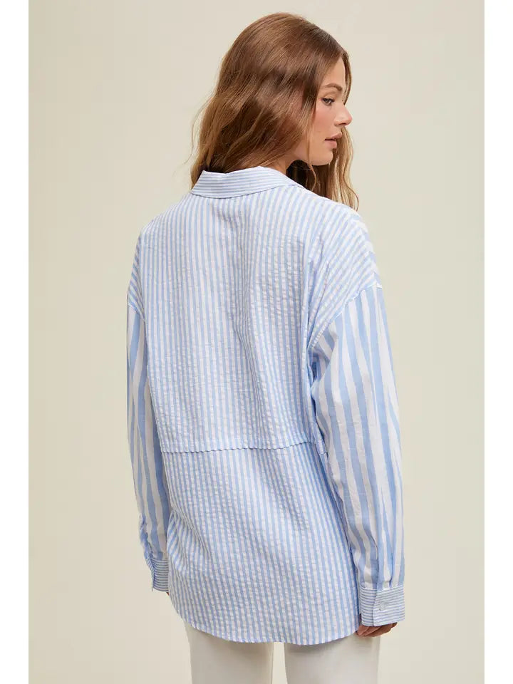 MULTI-STRIPED BUTTON UP SHIRT - BLUE/WHITE