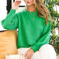 WAFFLE KNITTED BALLOON SLEEVE SWEATER - GREEN