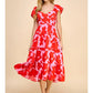 ABSTRACT PRINTED V-NECKLINE MIDI DRESS - RED