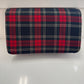 RUBY RED PLAID CLUTCH - BLACK RUFFLE BAND