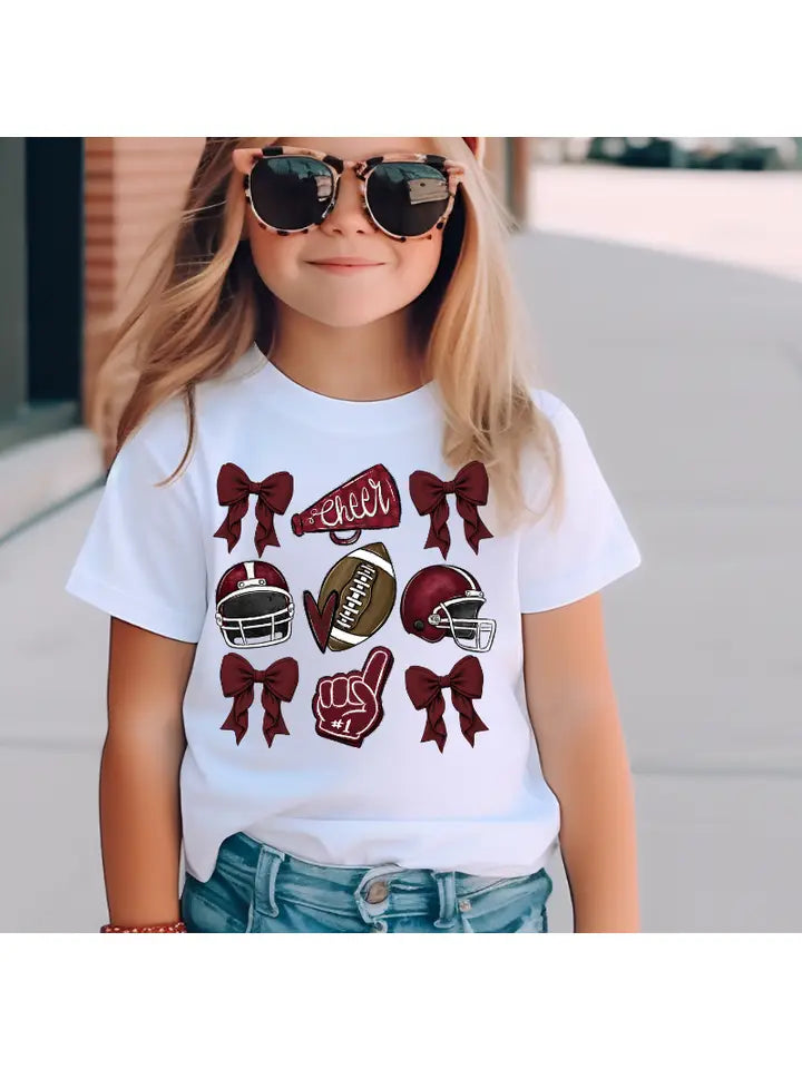 FOOTBALL AND BOWS CHEER SHIRT - MAROON