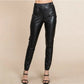 FAUX LEATHER FLEECE LINED PANTS - BLACK