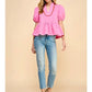 V NECKLINE PUFF SLEEVE TOP - PINK